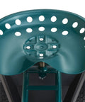Close-up of swivel seat on Green Garden Cart Rolling Workseat With Wheels 360 Degree Swivel Gardening Stool for Planting Wagon Scooter