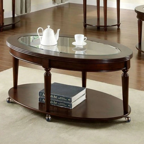 Oval coffee table with glass top and lower shelf, featuring 2 Inch Swivel Chair Casters With 5/16-18UNC Threaded Stem For Antique Look Furniture
