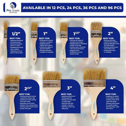 No Hassle One Inch Disposable Chip Brushes With Natural Bristles For Smooth As Butter Paint And Stain Touch Ups In A Twelve Pack Straight To Your Tool Shed Today displayed with different sizes and uses.