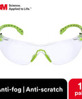 Solus 1000 Anti Fog Safety Glasses With Scotchgard Anti Fog Lens Coating ANSI Z87 Rated Green And Black Half Frame Front View