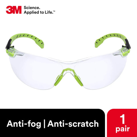 Solus 1000 Anti Fog Safety Glasses With Scotchgard Anti Fog Lens Coating ANSI Z87 Rated Green And Black Half Frame Front View