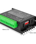 TB6600 stepper motor driver module with green screw-terminal block and red DIP switch in a black enclosure.