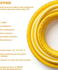 Heavy Duty 3/8 Inch By 25 Ft Hybrid Air Compressor Hose With Kink Resistant Build And Solid Brass Male Fittings for flexibility and durability.