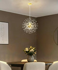 Modern Dandelion Firework Crystal Chandelier Gold Pendant Lighting Fixture For Dining Room Bedroom Entryway Foyer 9 Light