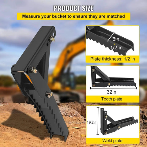32 Inch Backhoe Thumb Durable Half Inch Steel Plate Excavator Claw Attachment For Tractors And Heavy Equipment Built For Tough Digging Grading And Material Handling On Job Sites Worksite Ready shown with size specifications