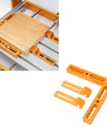 Heavy Duty Cnc Workpiece Positioning Fixture Kit With Repeatable Side Clamping Vise Holds Parts Solid For Fast Setup And Perfect Precision On Any MachineShop Project Today, featuring wooden workpiece in orange clamps.