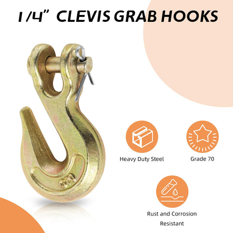 Tough As Nails 1/4 Inch Clevis Grab Hook For Rigging And Tow Pin Clevis Trailer Hook For Trucks And Flatbeds 3600 Lbs Working Load Limit