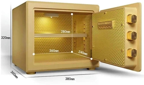 Compact Home Safe With Digital Keypad Small Keyless Lock Box For Quick Grab And Go Access 3 To 8 Digit PIN Heavy Duty Steel Security Safe For Bedroom Office Or Closet, open view showing interior size and layout