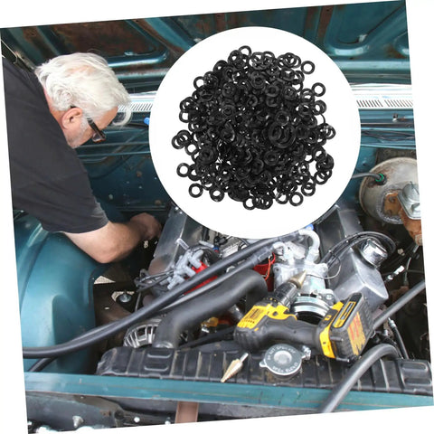 Spring Steel Wave Washers Kit, 500-Piece Assortment For Electrical And Automotive Repairs, Elastic Gaskets To Prevent Bolt Loosening, Sealing Washers For Household Appliances And DIY Projects, black wave washers in engine bay