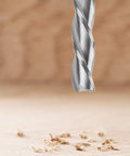 Close-up of EANOSIC upcut spiral router bit, 3-flute, carbide, 1/2 in shank.