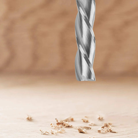 Close-up of EANOSIC upcut spiral router bit, 3-flute, carbide, 1/2 in shank.