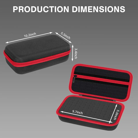 Durable Custom-Fit Storage Case For Thermal Imaging Cameras With DIY Foam Sponge Snug Fit For HF96 F2W AMPBANK H128 TOPDON TC004 Mini TC004 TC005 FOXWELL RT280 FLIR TG165-X And More Case Only, black with red accents, showing dimensions.