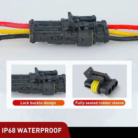 3 Pin Waterproof Electrical Connector Set for Cars, Trucks, Motorcycles and Marine Boats, lock buckle, IP68 waterproof