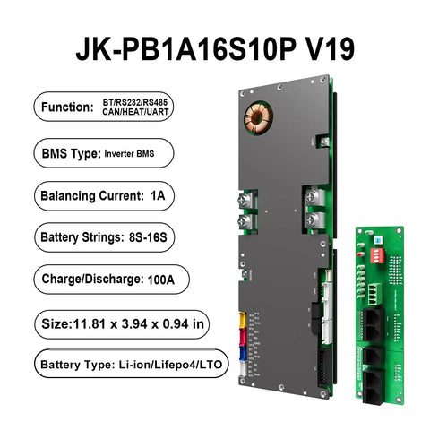 Slick Heavy Duty 100A LiFePO4 Battery Management System For 8S To 16S Packs 200A Peak Discharge 1A Active Cell Balancing with specifications.