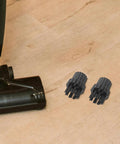 6 Piece Steam Cleaner Brush Heads Replacement, Heavy Duty Nylon And Plastic Attachments next to mop on wooden floor