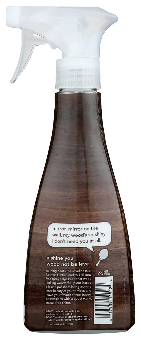 Top Tier Wood Polish Spray With Sweet Almond Scent For Furniture And Cabinets, 14 oz bottle, silicone-free cleaner.