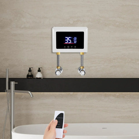 Big Time Hot Water On Tap With This Darn Fast 3000W Wall Mounted Tankless Electric Water Heater with digital display and remote.