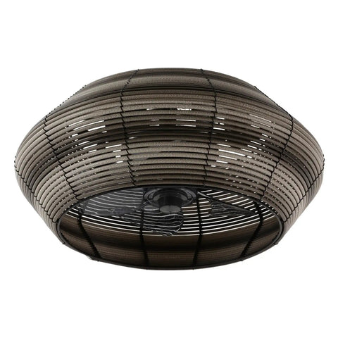 19” Boho Caged Ceiling Fan with Lights and Remote,6-Speed Flush Mount in unique woven design, ideal for indoor decor.