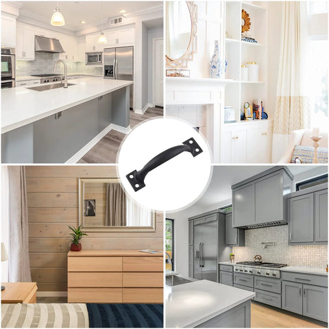 4 Pack Vintage 4 Inch Barn Door Pulls And Cabinet Handles Set Screw In Drawer Pulls Black Durable Metal Hardware in various rooms