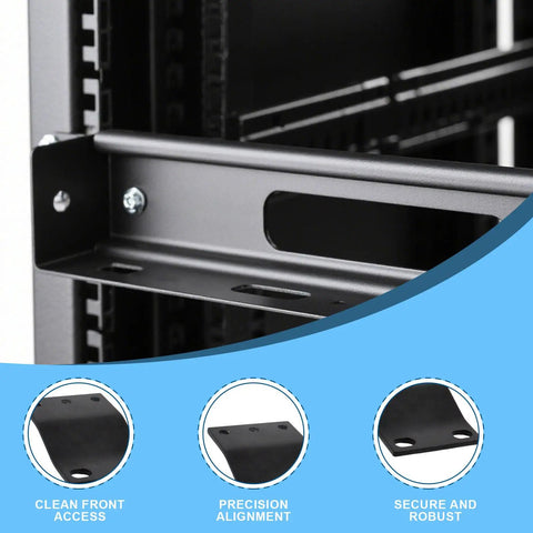 1U Rack Adapter Bracket Converts 23 Inch Rack To 19 Inch Mounting For Servers And Network Gear, close-up showing front access