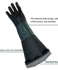 Rugged Rubber Sandblasting Gloves For Abrasive Blasting, Long 23.6 Inch Cuffs With Cotton Lining, Built For Sandblast Cabinets