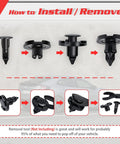 Installation and removal guide for 100Pcs Push Type Retainer Bumper Clips 8mm Hole Size 9mm Stem 20mm Head Fender Liner Clips