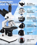 Trinocular Compound Microscope With 40X To 5000X Magnification, Pro Grade Research Microscope With USB Camera And Mechanical Stage