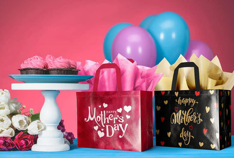 2 Pack Mother's Day Gift Bags With Tissue Paper And Cards Reusable Nonwoven Gift Totes For Mom Grandma Grandmother 12.6 Inches