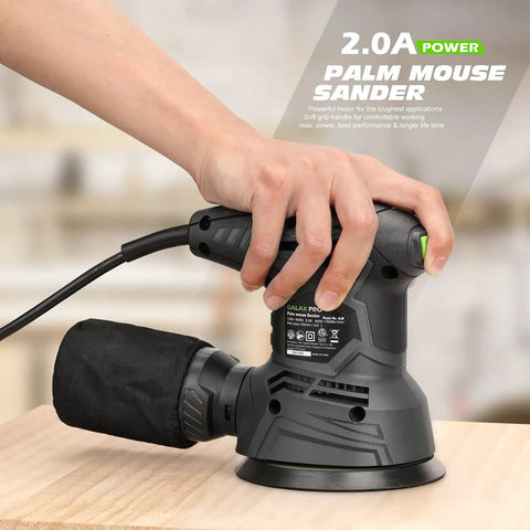 Hand operating 2.0 Amp Electric Random Orbital Sander With 6000 To 12000 RPM Variable Speed Control, lightweight ergonomic grip