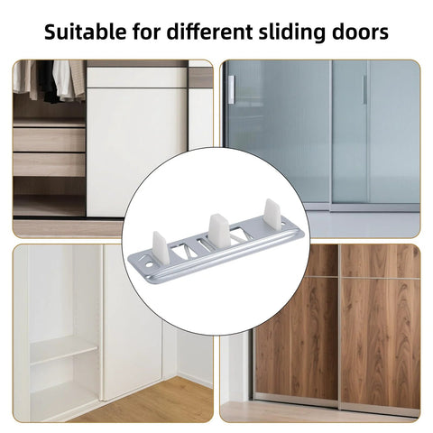 8 Pack Sliding Closet Door Floor Guides Set With 4 Metal Bases, 4 Plastic Plates And 8 Screws For Bypass Bottom Track Rails