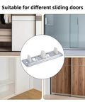 4 Pack Sliding Closet Door Floor Guides Bypass Bottom Track Rails Set With Metal Base Plastic Plates And Screws in use on sliding doors