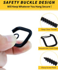 Close-up of a black safety buckle and screw design from 30 Pack Cup Screw In Hanger Hooks With Safety Buckle For Outdoor String Lights Plants