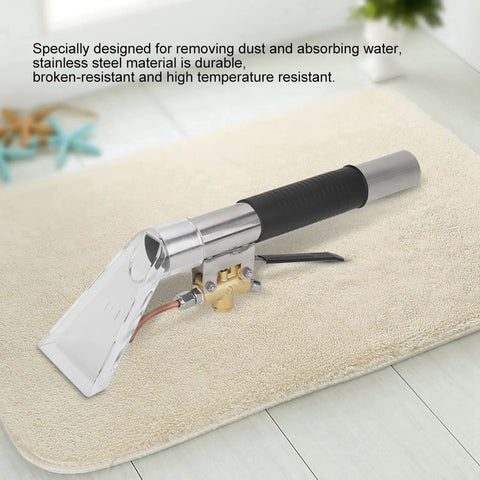 Beast Heavy Duty Upholstery Extractor with stainless steel wand on carpet for removing water, dust, and stains, ergonomic handle