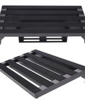 Angled view of 22 X 12.5 Inch Aluminum Guitar Pedal Board With Power Supply Tray Carry Bag And Mounting Tapes Included Black Portable Lightweight.