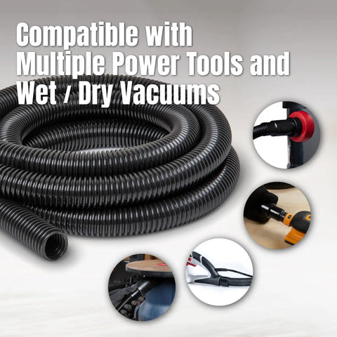 10 Ft Dust Collection Hose Kit With 5 Fittings For Woodworking Tools And Shop Vacuums with connectors and adapters shown