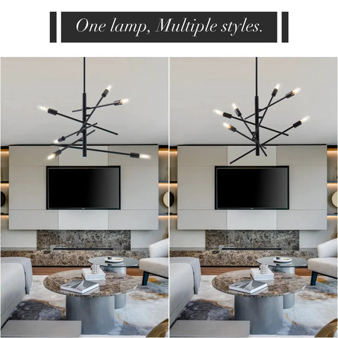 Black Modern Sputnik Chandelier With Adjustable Arms 6 Light Dope Mid Century Ceiling Pendant For Dining Room Kitchen Island Bedroom Or Foyer Easy Install