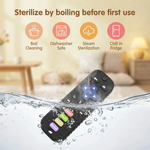 Realistic Remote Control Teether Toy For Babies submerged in water for sterilization demonstration