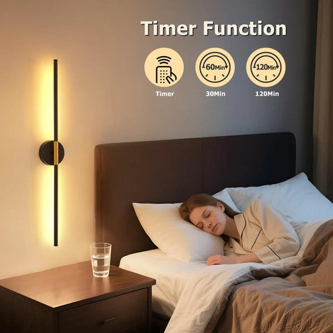 Rechargeable Battery Operated Wall Sconces Set Of 2 No Wiring Needed Gold And Black LED Wall Lights With Dimmable Lighting Remote Control Adjustable Arm Cordless Aluminum Modern Art Lamp next to a bed