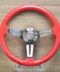 Racing Steering Wheel 13 Inch 330mm With 6 Bolt JDM Mount Red Grooved Spoke Bracket And Horn Button Durable PU Grip For Racing Simulators.