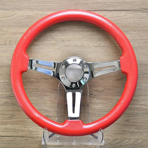 Racing Steering Wheel 13 Inch 330mm With 6 Bolt JDM Mount Red Grooved Spoke Bracket And Horn Button Durable PU Grip For Racing Simulators.