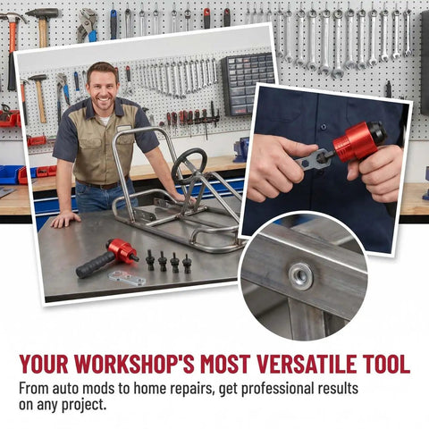 Cordless Drill Electric Rivet Gun Adapter Kit For Quick Install Nutsert Tool Set Perfect For Metalworking Auto Repair And DIY Projects To Save Labor And Work Like A Boss. Red carbon steel rivet nut adapter kit with M3 to M10 mandrels for metalwork