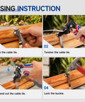 Using instructions for the Rugged Steel Strapping Banding Tool Featuring A Quick Pull Tensioner And Inline Cutter for wrapping cargo.