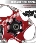 160mm floating 6 bolt disc brake rotor with installation screws, red design on MTB road bike setup