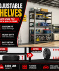 Heavy Duty Metal Garage Shelving Units With Side Guard 660 Lbs Per Shelf 3300 Lbs Total Capacity Rugged Boss Grade Tool Storage Racks For Garage Or Workshop, adjustable steel shelves in garage