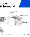 Wireless Laser Printer For Small Teams With Fast Black And White Printing Scanning And Copying Easy Setup And Mobile Printing Budget Friendly Compact MFP Built For Home Office Or Tiny Teams side view with features labeled, including flatbed scanner and input tray.