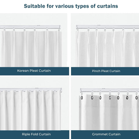 Heavy Duty Aluminum Ceiling Curtain Track System With Flexible Bendable Rails For Ceiling Mount Silent Glide Sliding Room Divider Rail With Hooks 9ft White Waterproof And Anti Corrosion Built Ideal For Living Room Office Or RV with Korean pleat curtains