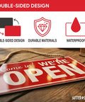 Open And Closed Sign For Biz 10 By 6 Inches Double Sided Plastic Sign With Twine And Suction Cup Hook For Door Or Window Easy To Read Business Hours Black And Red
