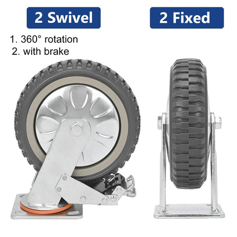 8 Inch Solid Caster Wheels Set Of 4 With Brakes For Heavy Duty Trolleys And Workbenches Non Slip Swivel Castors 1760 Lb Capacity Industrial Plate Casters 2 Swivel And 2 Fixed Ideal For Garage Shop Carts And Mobile Workbenches Durable PVC