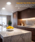 Modern kitchen with 12 Pack 4 Inch Retrofit LED Recessed Lighting with E26 Adaptor, Can Lights with Baffle Trim, Dimmable, Damp Rated.