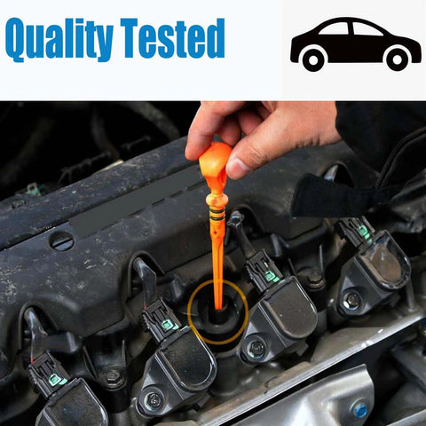 Person using Plug-and-Play Direct Fit Engine Oil Dipstick Indicator For Honda Civic 2006-2015 1.8L L4 Gas or CNG And Honda HR-V 2016-2022 1.8L L4 Replacement 15650RNA-A00 921069 OE-Style Durable Easy Install High-Quality in engine bay.